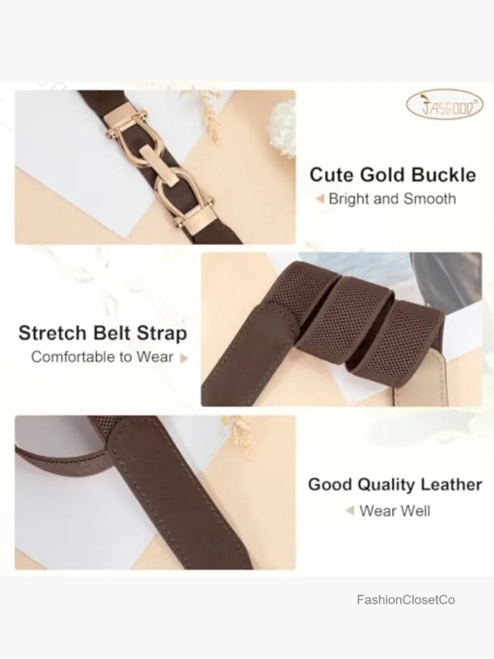 Stretchy Elastic Waist Belt with Gold Metal Buckle, High Stretch Leather